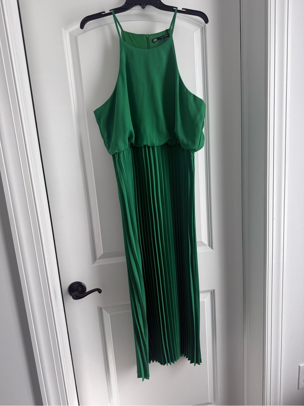 Zara Emerald Green Halter Pleated Maxi Dress